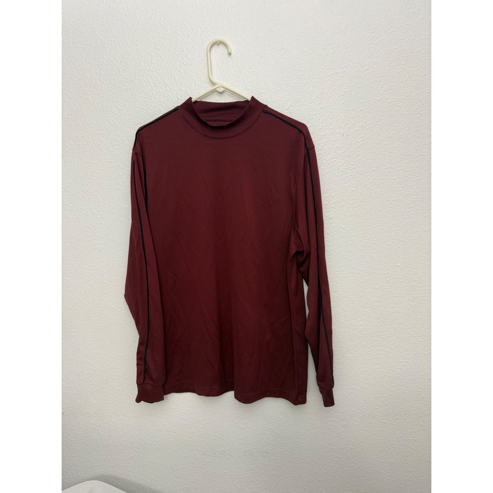 PGA Tour Mens Large Burgundy Mock Neck Long Sleeve Golf Shirt Maroon Performance